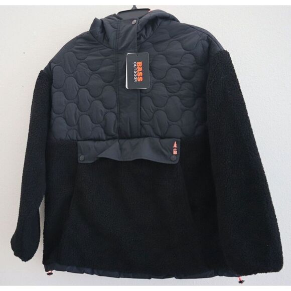 Bass Outdoor Women XS Black Mixed Media Ripstop Quilted Sherpa Hooded Jacket $10 - Picture 2 of 11